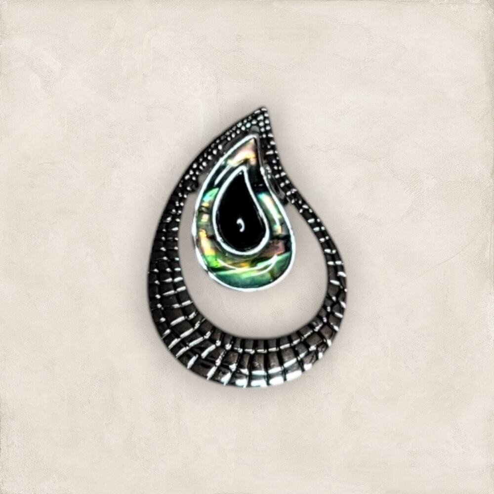 Lia Sophia Silver-Tone Double Teardrop Pendant Abalone Accent Detachable Design